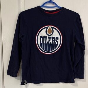 NHL Oilers Navy Long Sleeve Kids Tee